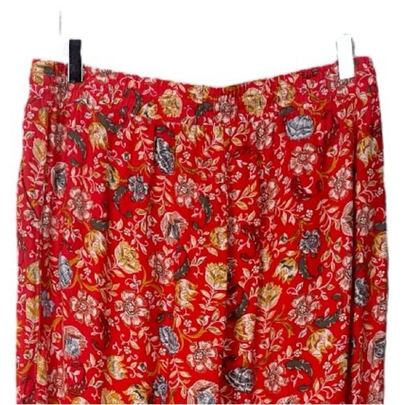 LOFT Pants Wide Leg Crop Elastic Tie Waist Orange Floral Women’s Size Medium - Picture 5 of 8